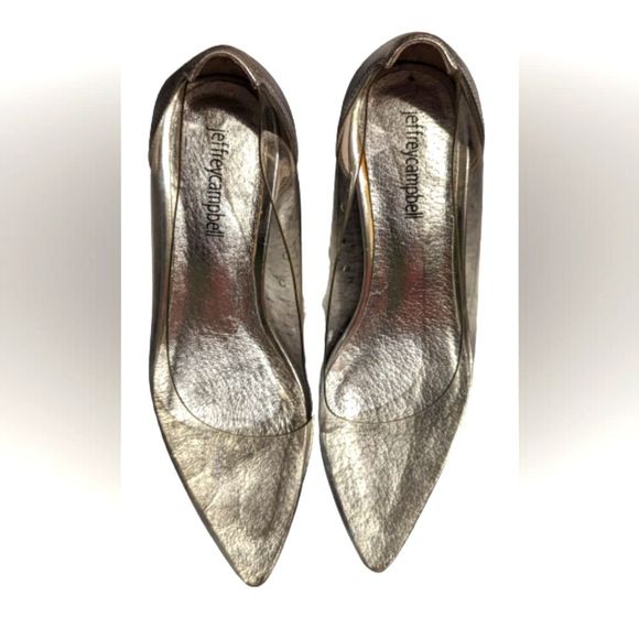 EUC Jeffrey Campbell clear pointed toe silver inner sole clear heeled kitten - Picture 5 of 8